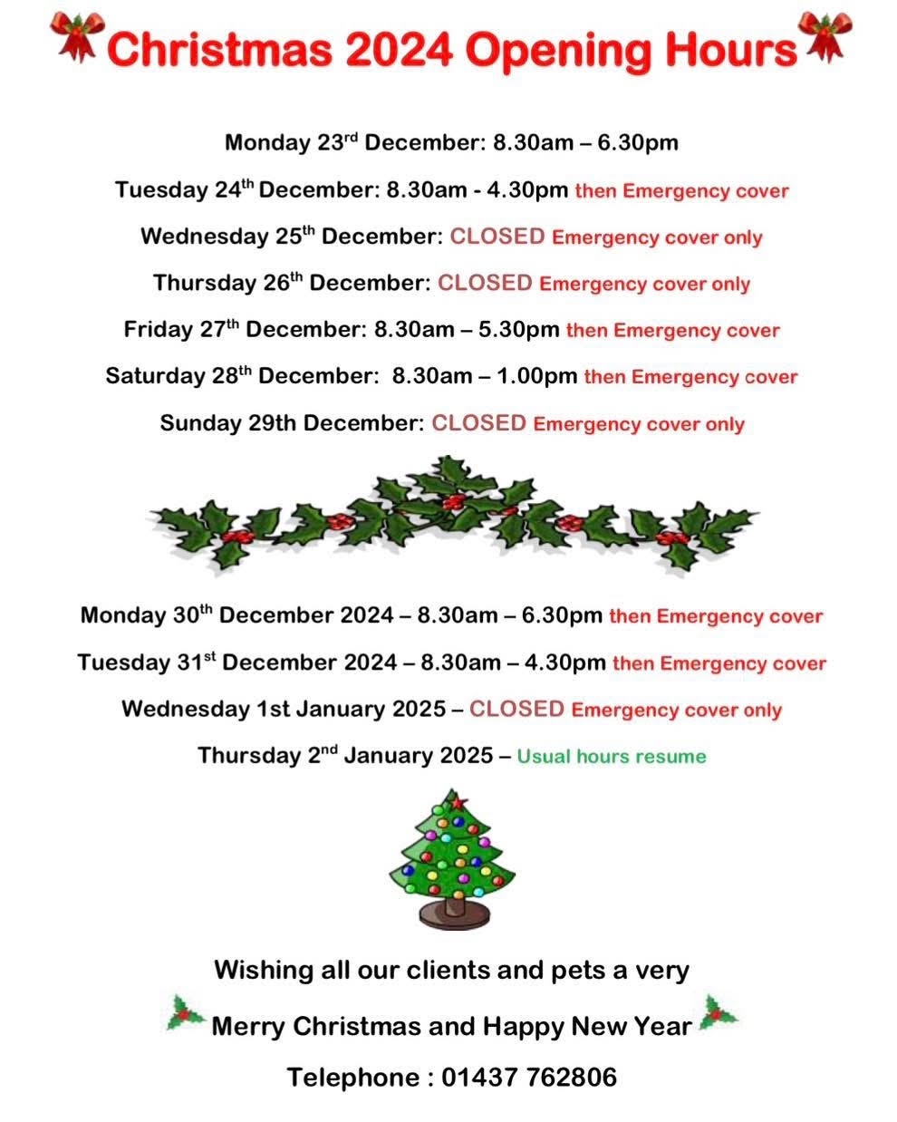 Christmas Opening hours 2024